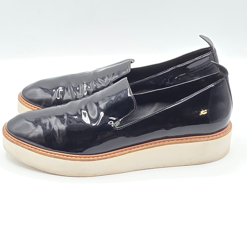 Vince Warren Platform Slip On Sneakers Womens 10 Black Patent Leather Minimalist